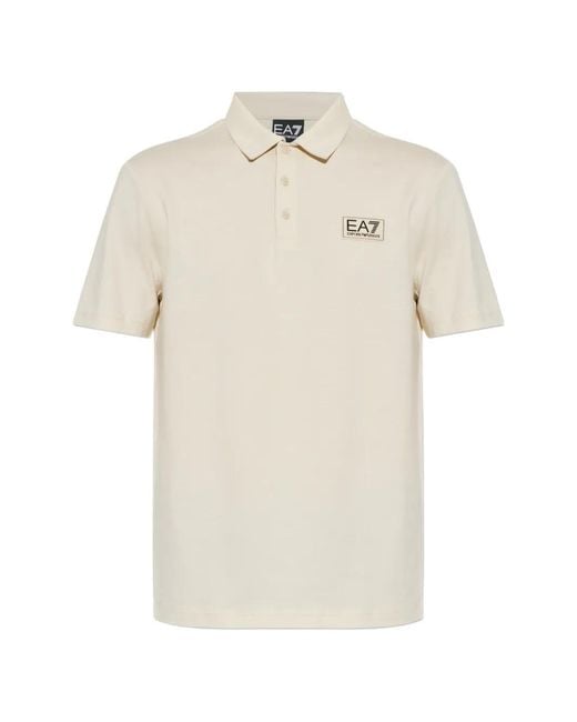 EA7 White Logo-Patch Short-Sleeve Polo Shirt for men