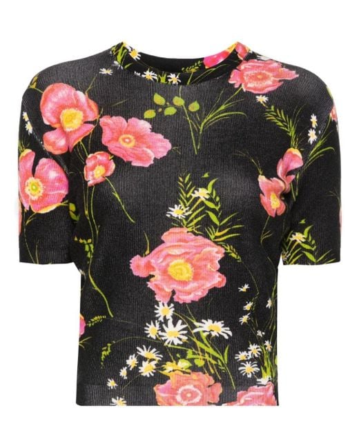 Balenciaga Black Floral-print Knitted Top