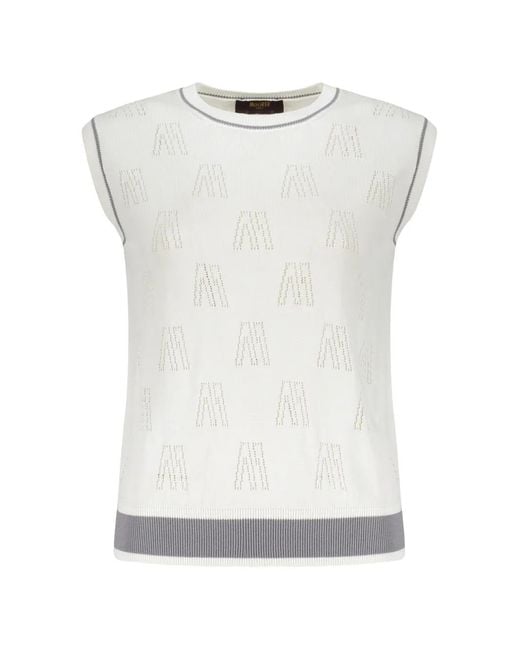 Moorer White Ribbed Knitted Top