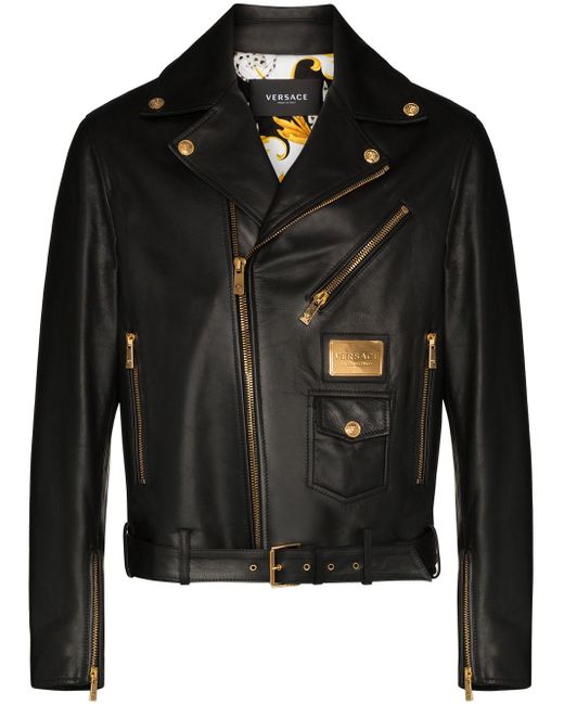 Versace Black Logo-plaque Biker Jacket for men