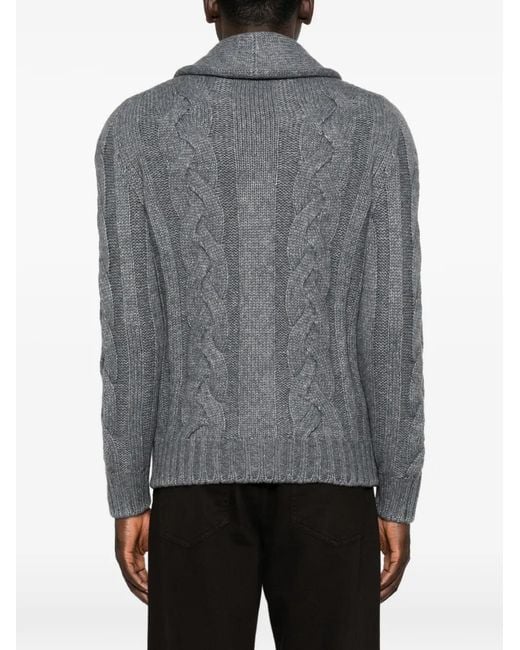 Gran Sasso Gray Cable-Knit Shawl-Collar Cardigan for men