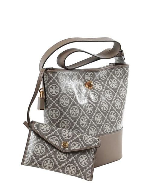 Tory Burch Gray T Monogram Bucket Bag