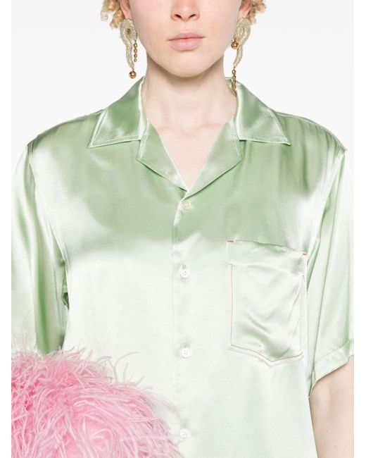 Victoria Beckham Green Camp-collar Satin Shirt