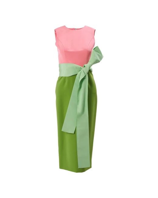 Carolina Herrera Green Color-Blocked Midi Dress With Sash