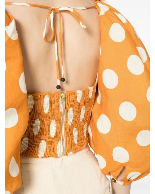 Cala De La Cruz Orange Blouse Crop Sami À Pois