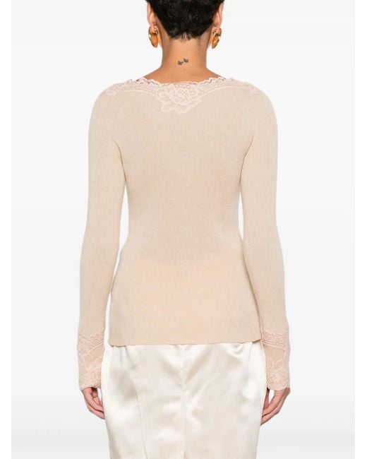 Valentino Garavani Natural Lace-Trim Ribbed Top