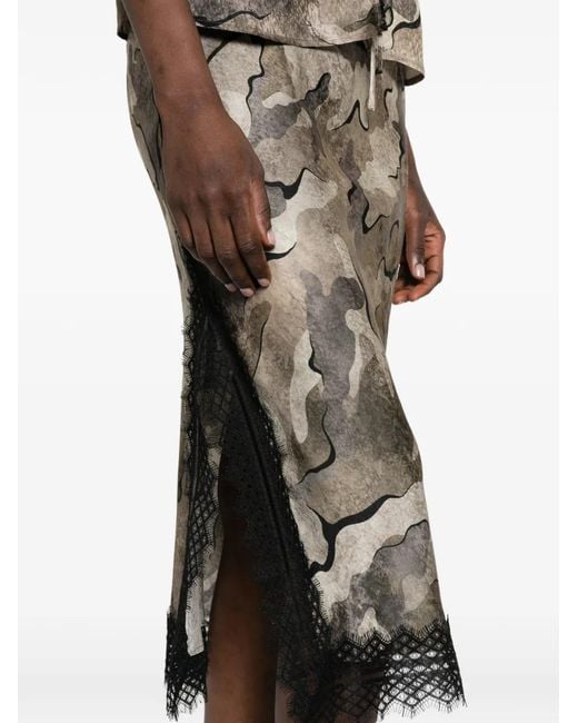 Pinko Brown Jupe Mi-Longue À Motif Camouflage