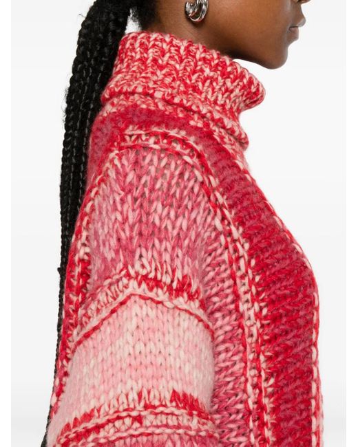 Roberto Collina Red Striped High-Neck Sweater