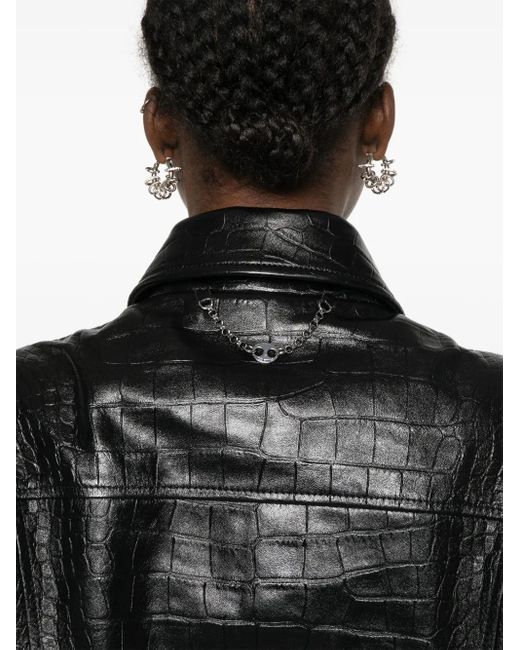 Rabanne Black Crocodile-Embossed Leather Jacket