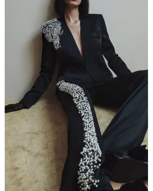 Hellessy Black Stefan Pearl-Embellished Pleated Trousers