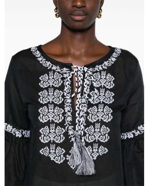 P.A.R.O.S.H. Black Ciclone Floral-embroidered Blouse