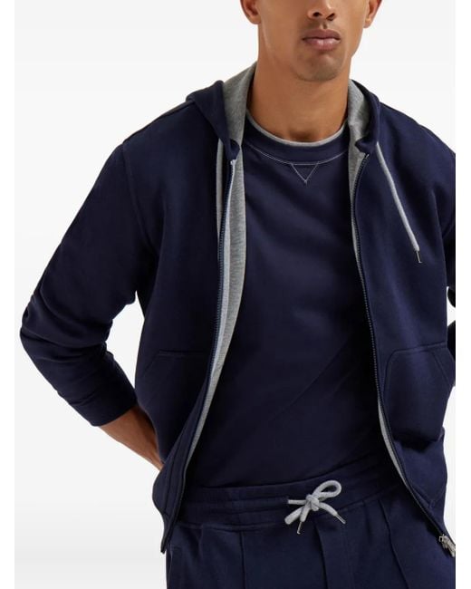Brunello Cucinelli Blue Logo Cotton T-Shirt for men