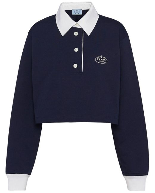 Prada Blue Logo-embroidery Cotton Polo Shirt