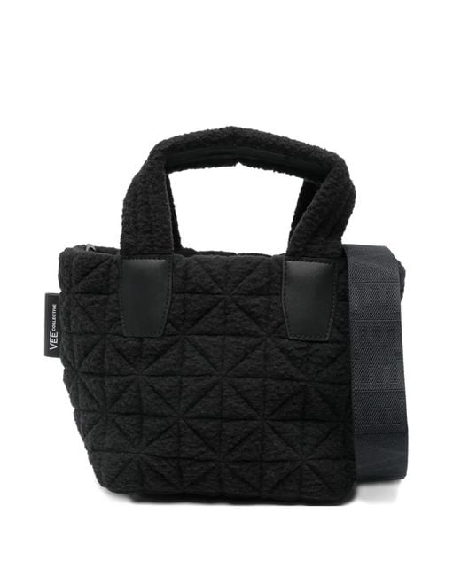 VEE COLLECTIVE Black Mini Vee Sherpa Quilted Tote Bag