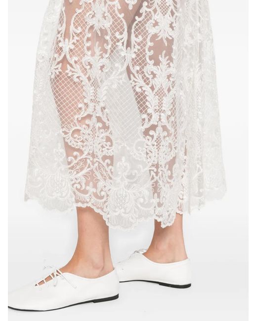 Maurizio Braschi White Lace Midi Skirt