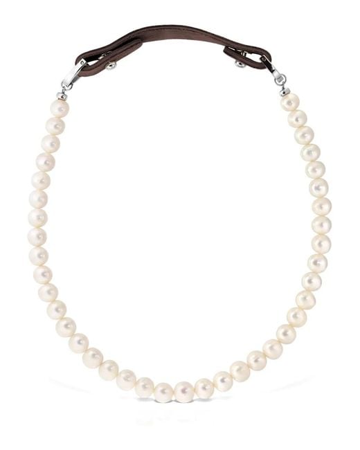Elle Macpherson White Pearl Leather Necklace