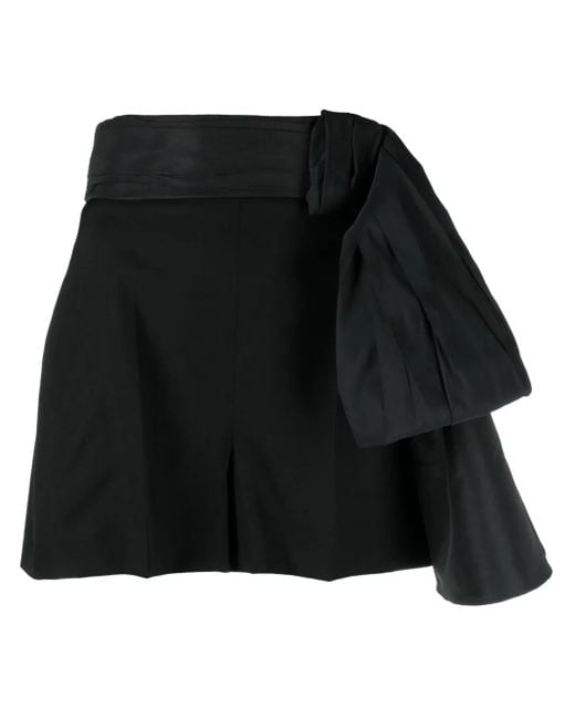 McQueen Black Elegant Wool Mini Shorts With Decorative Bow