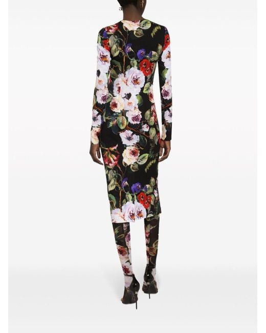 Dolce & Gabbana White Midikleid mit Blumen-Print