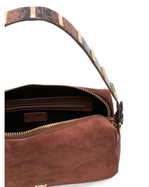 Pinko Brown Studded Leather-Strap Shoulder Bag