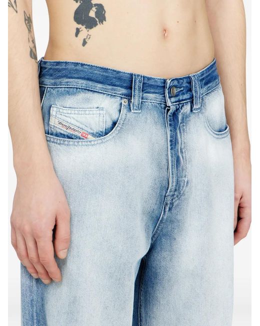 DIESEL Blue Wide-Leg Denim Jeans With Vintage Wash for men