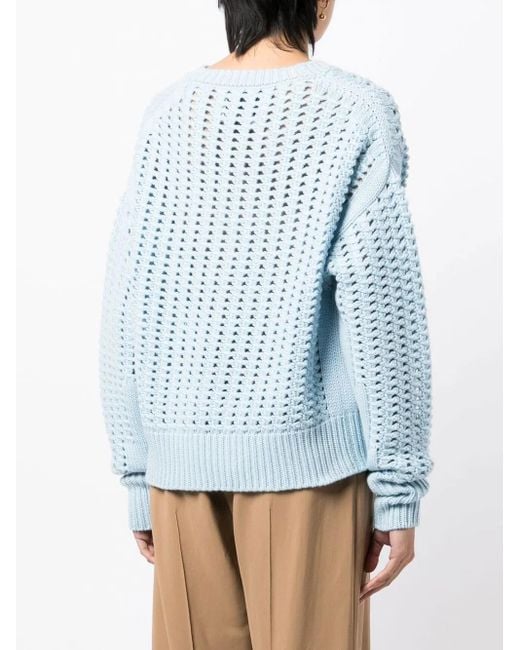Pull En Maille Ajourée À Col V Sa Su Phi en coloris Blue