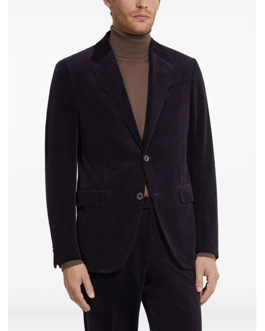 Zegna Blue Corduroy Single-Breasted Blazer for men