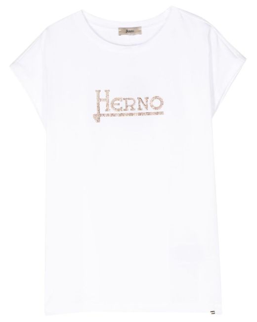 Herno White T-Shirt mit Logo-Applikation
