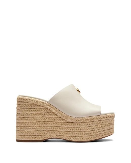 COACH White Logo-Plaque Wedge Espadrilles