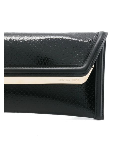 DSquared² Black Metallic-Trim Leather Clutch Bag