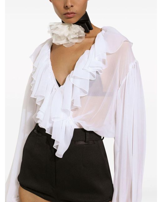 Blusa corta con ribete de volantes Dolce & Gabbana de color White