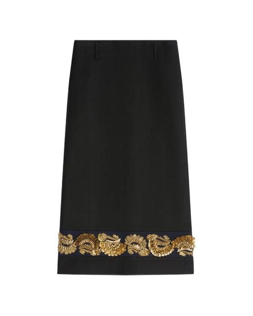 Dries Van Noten Black Long Embroidered Wool Skirt
