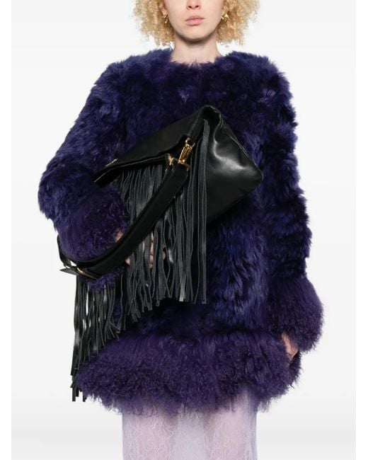 Miu Miu Black Fringe Leather Shoulder Bag