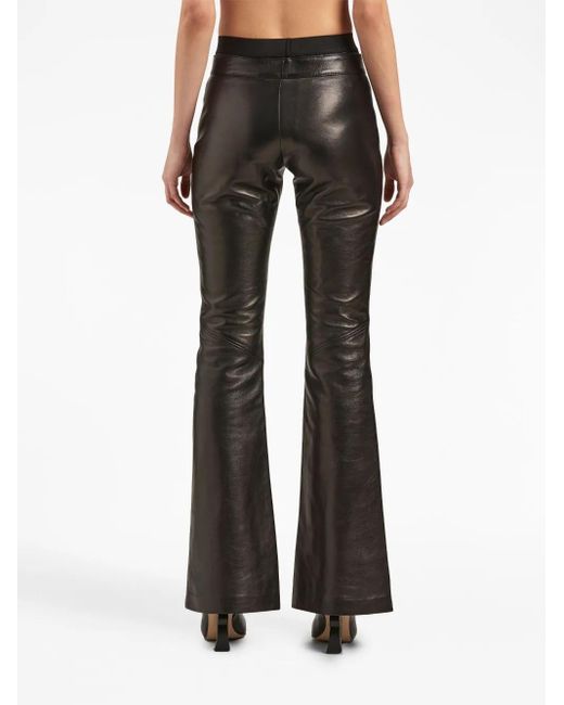 Palm Angels Black Mid-Rise Leather Flared Trousers