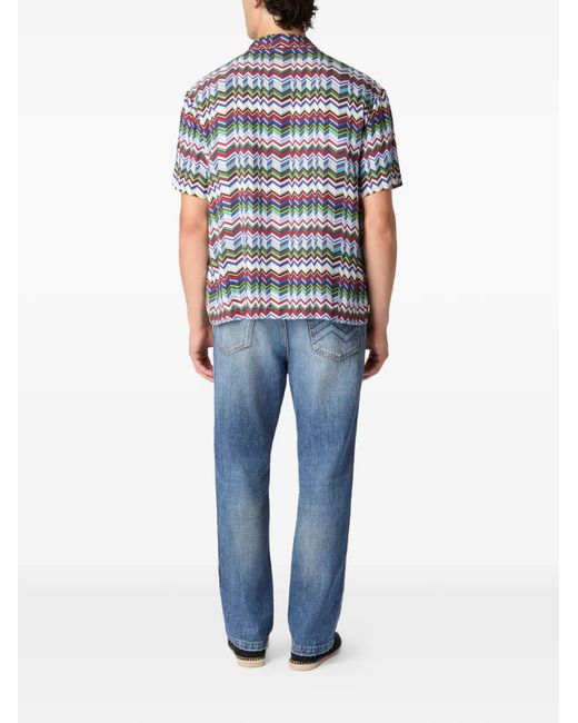 Missoni Button-Down Overhemd Met Zigzagpatroon in het Blue voor heren