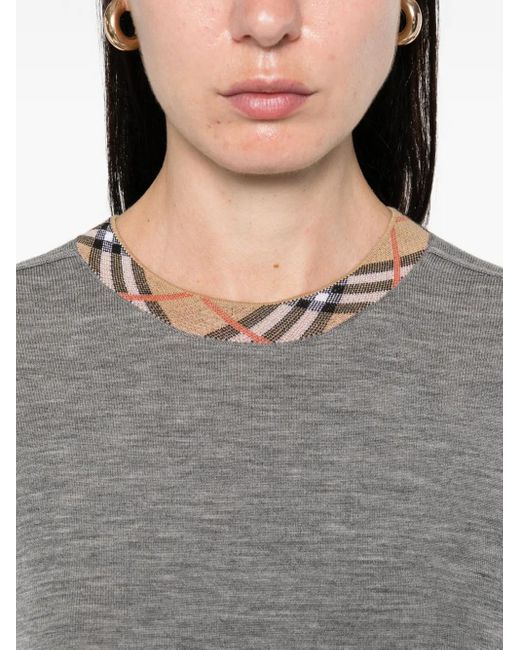 Burberry Wollen Trui Met Geruite Afwerking in het Gray