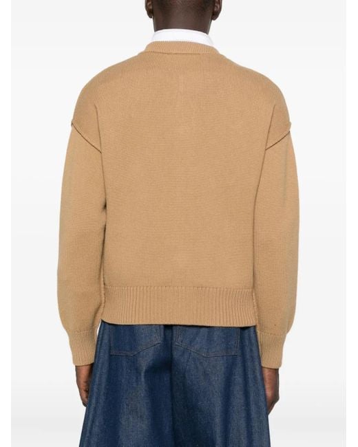 AMI Natural Heart-Logo Buttoned Cardigan