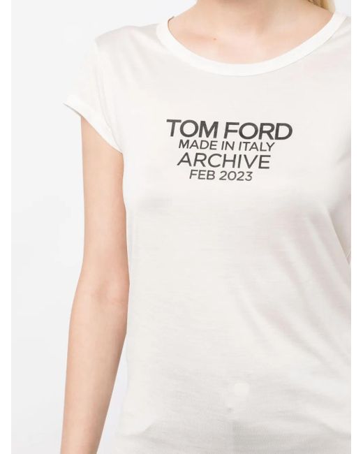 Tom Ford ロゴ シルクtシャツ White