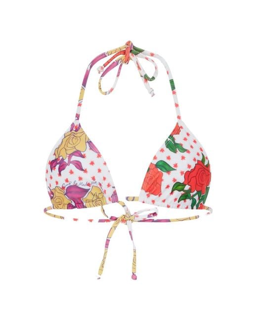 Donde Esteban White Floral-Print Triangle Bikini Top