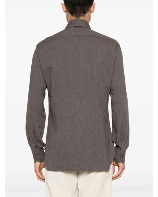 メンズ Barba Napoli ヘリンボーン シャツ Gray