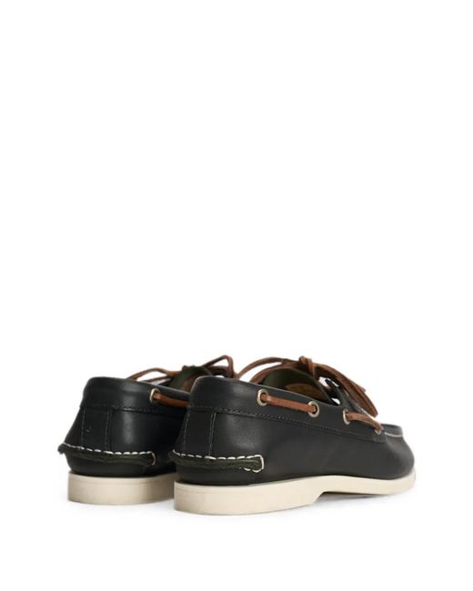 Timberland Black Contrast-Stitch Lace-Up Boat Shoes