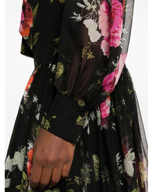 Erdem Black Floral-print Silk Gown