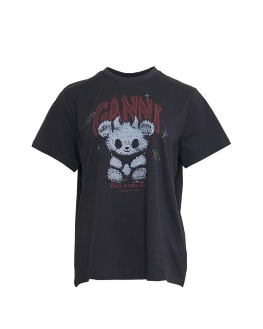 Ganni Black Graphic-Print Jersey T-Shirt