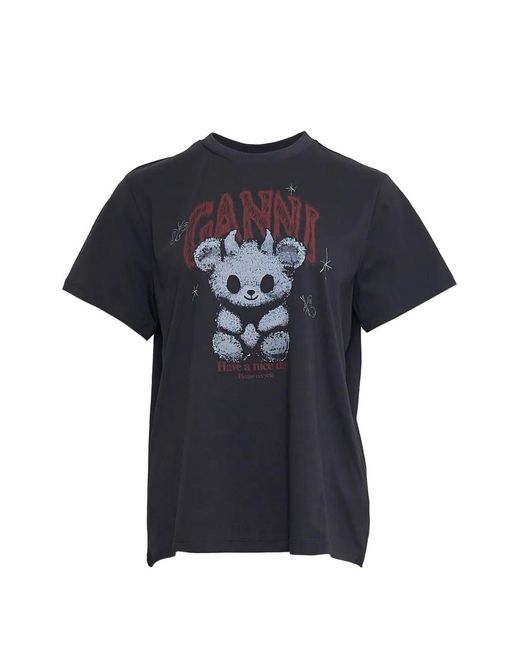 Ganni Black Graphic-Print Jersey T-Shirt