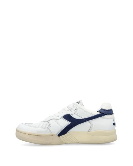 Diadora Blue Panelled Leather Sneakers