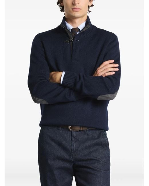 Fay Blue Elbow-Patch Sweater for men