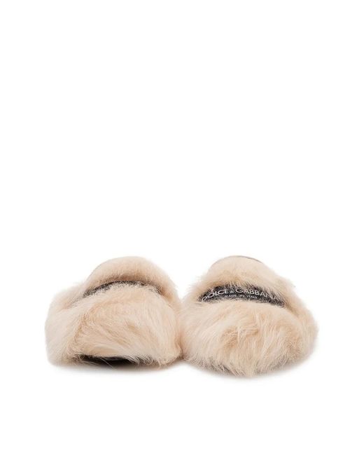 Dolce & Gabbana White Round-Toe Texture Mules