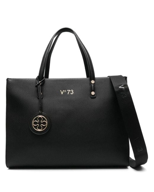 V73 Black Logo-lettering Grained Tote Bag