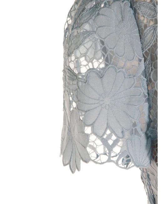 Self-Portrait Blue Belted Floral-Lace Midi Dress