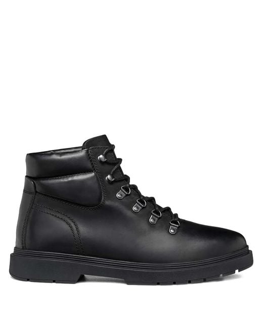 Geox Black Lace-Up Leather Boots for men
