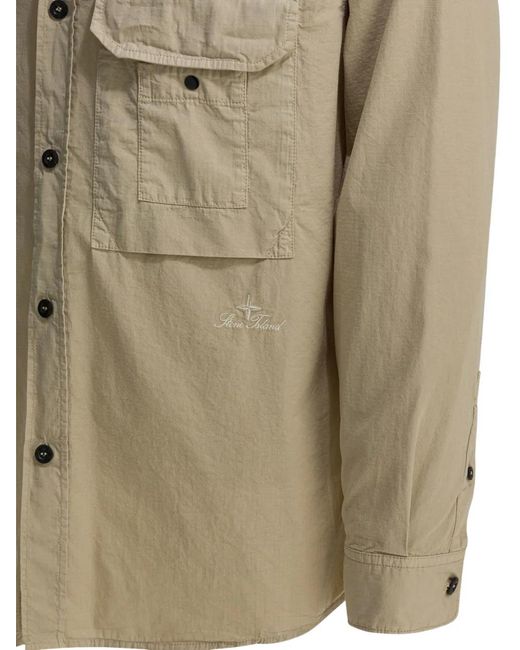 Stone Island Natural Logo-Embroidered Shirt for men